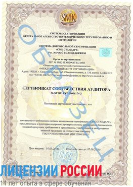 Образец сертификата соответствия аудитора №ST.RU.EXP.00006174-3 Новомосковск Сертификат ISO 22000